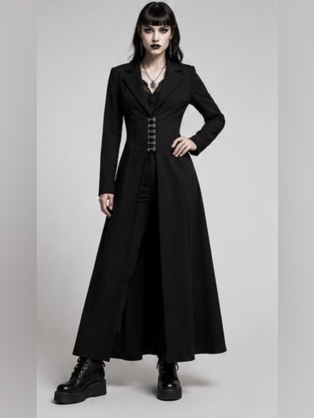 Gothic Victorian Steampunk Long Duster Coat Hook & Eye Waist Frock Coat